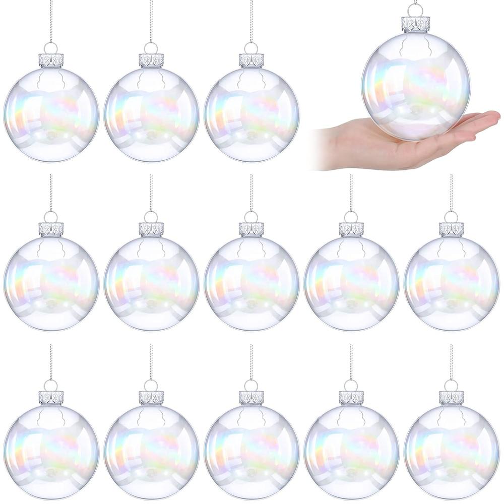Great Choice Products 12 Pcs 4'' Iridescent Ball Christmas Ornament Christmas Plastic Baubles Clear Iridescent Fillable Ornaments Ball Iridescen…