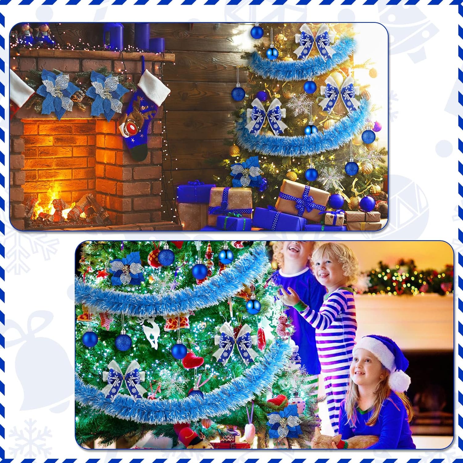 Great Choice Products 63 Pieces Blue Christmas Decorations Set, Including Large Bow Christmas Tree Topper, Glitter Bow Knots, Blue Poinsettia Fl…