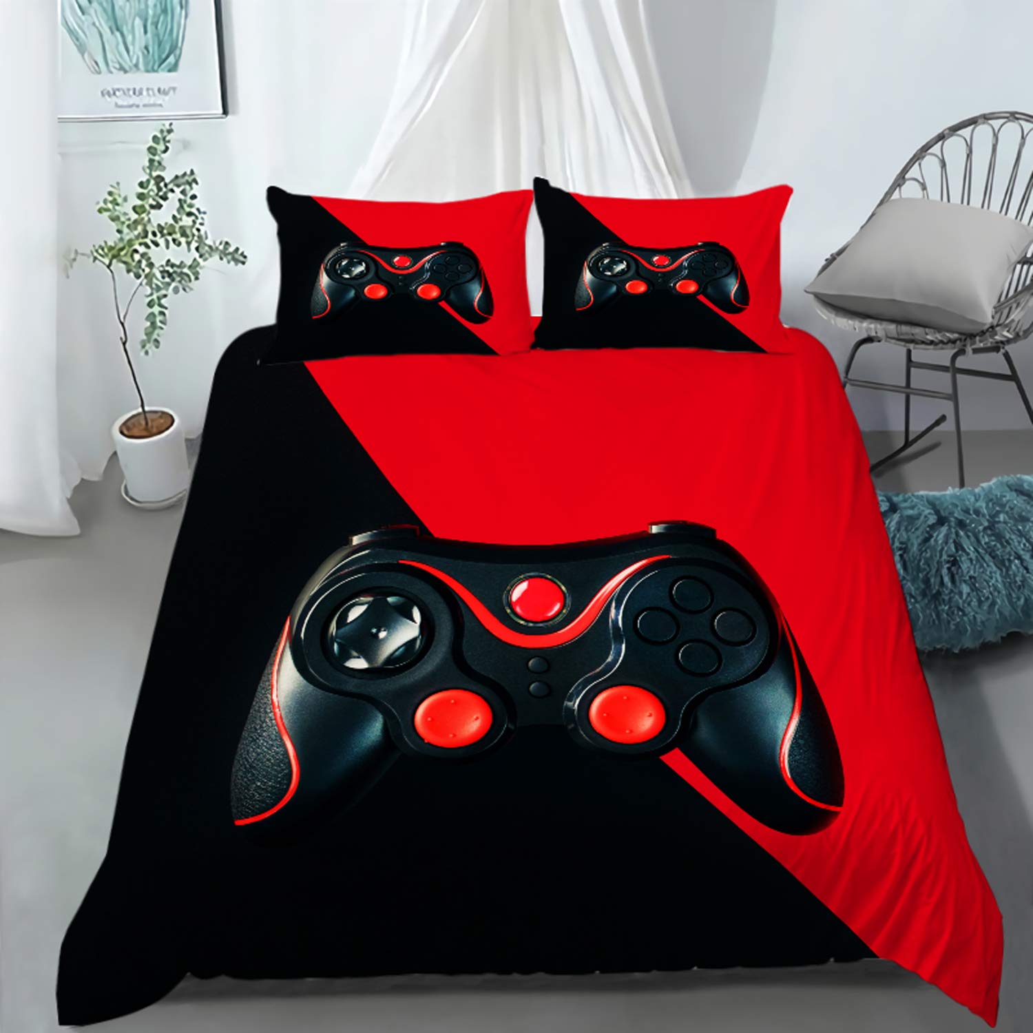 Great Choice Products Gamer Bedding Sets For Boys, Gaming Duvet Cover Set Twin Size,Boys Video Games Comforter Cover, Bed Set For Teen Boys Bedr…