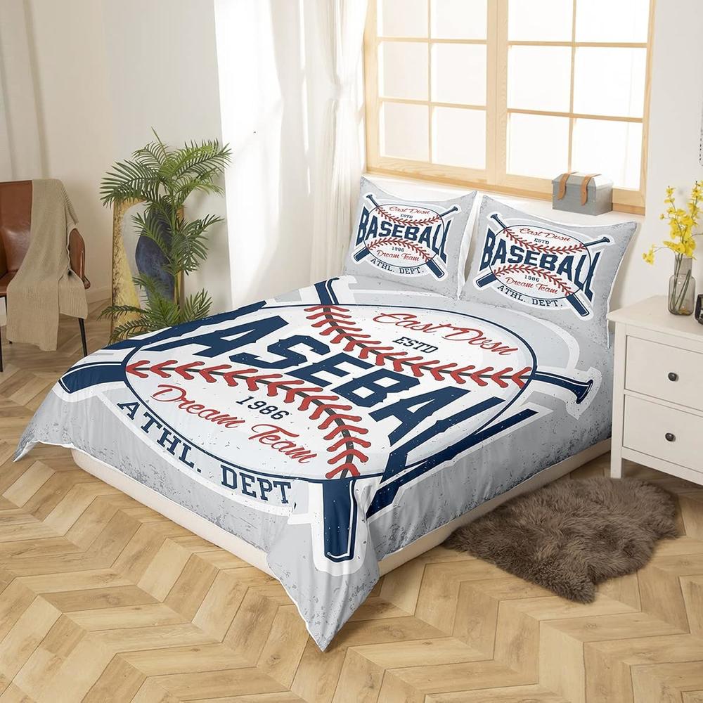 Great Choice Products Sports Themed Bedding Set 3Pcs For Kids Boys Teens Vintage Sports Baseball Comforter Cover Soft Polyester Duvet Cover Set …