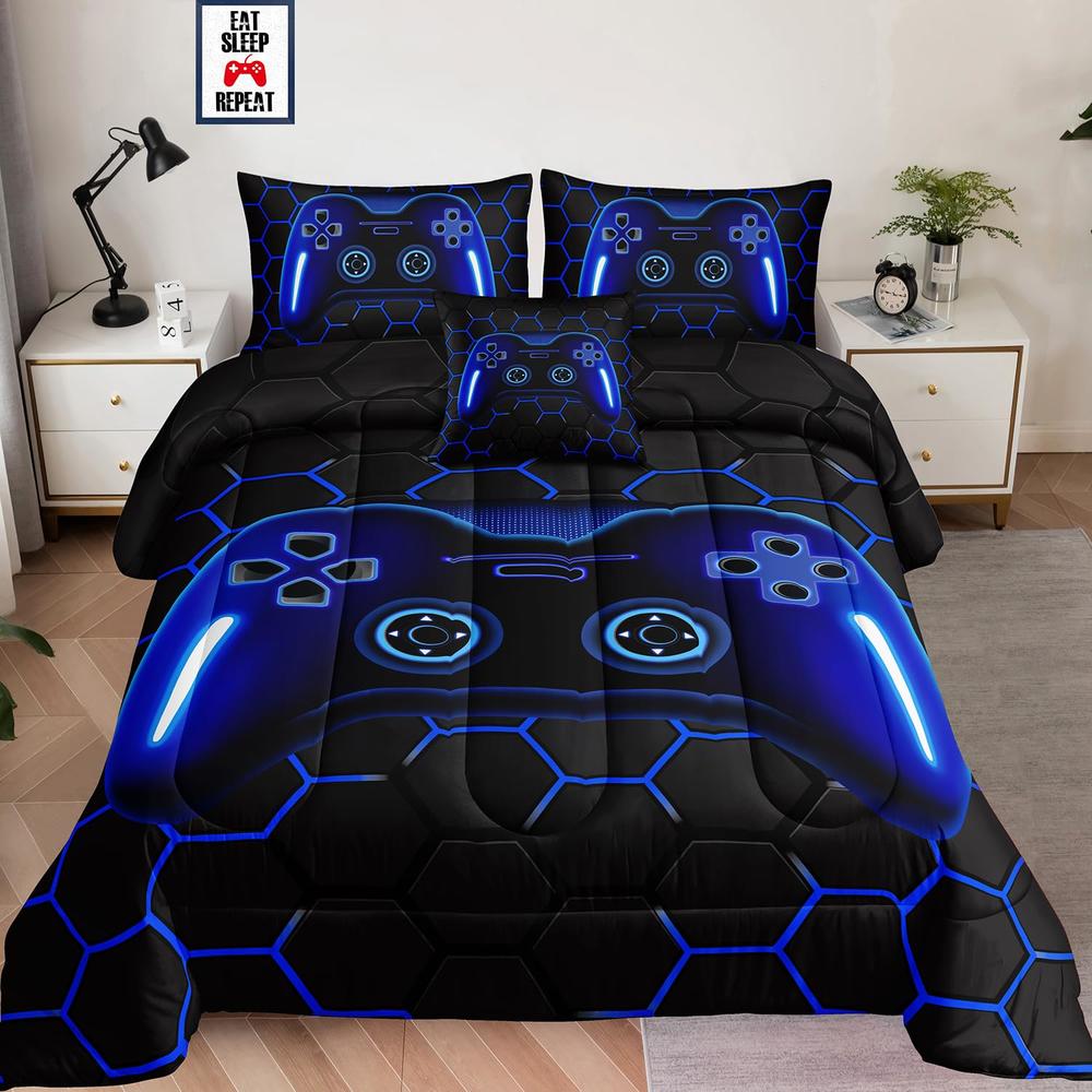 Great Choice Products 6 Pieces Bed In A Bag For Boys Bedding Sets Full Size,Gamer Comforter Sets For Boys Kids, Gaming Comforter Set For Boys Ro…