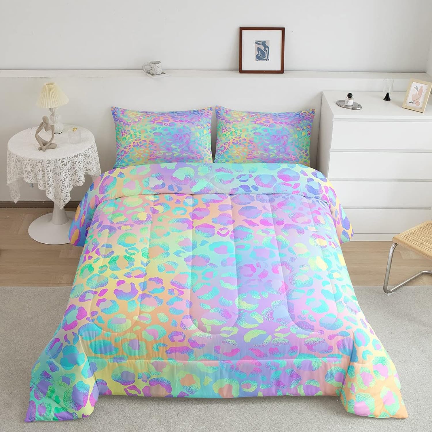 Great Choice Products Girls Colorful Leopard Comforter Set Safari Cheetah Print Bedding Set Modern Leopard Design Comforter For Boys Girls Kids …