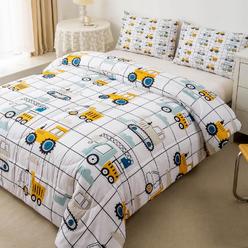 Great Choice Products Construction Truck Comforter Set Twin Size Kids Machinery Truck Excavators Vehicles Comforter For Boys Teens Cartoon Tract…