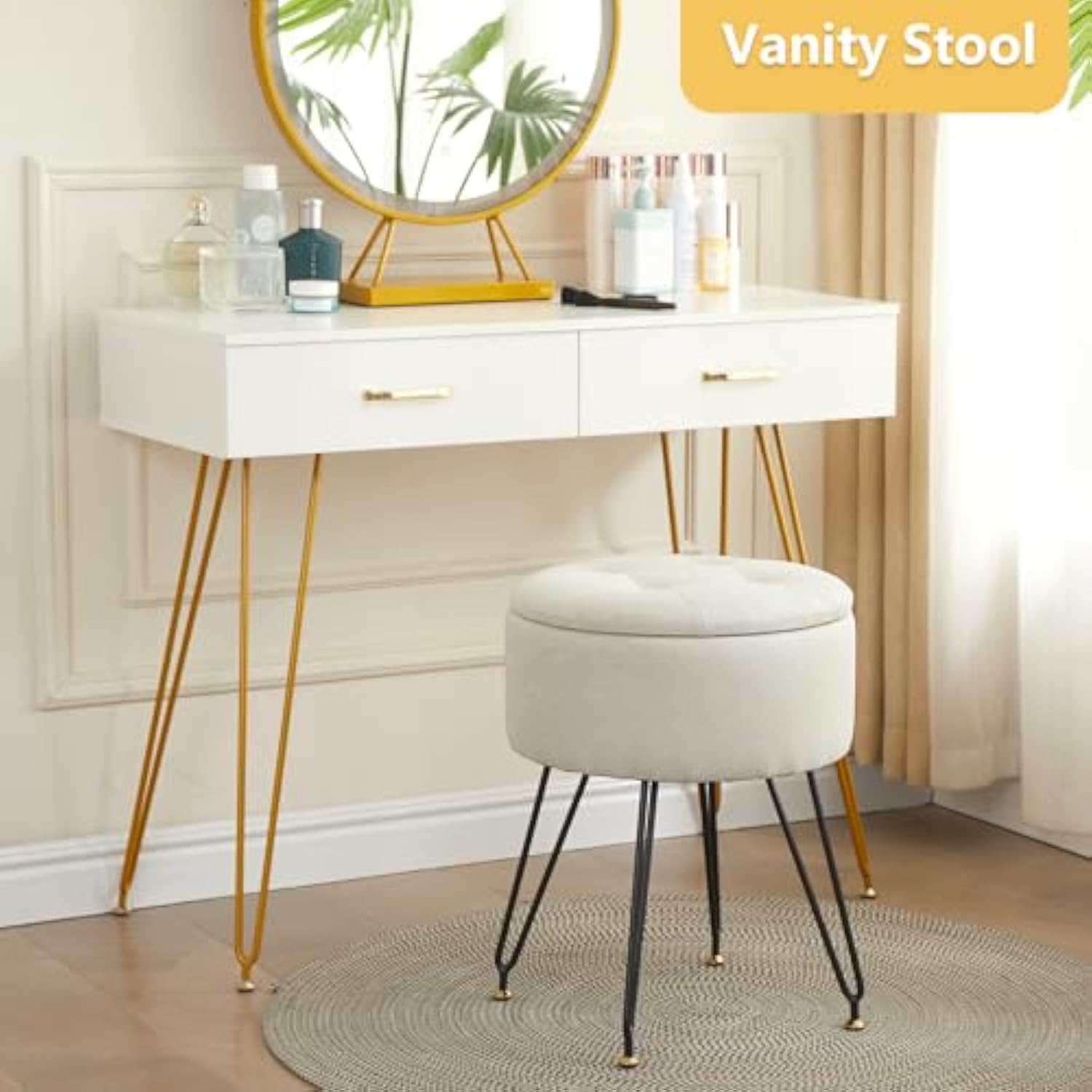 Amazon Vanity Stool Gold Legs Great Choice Products GCP-0824 - Main Image
