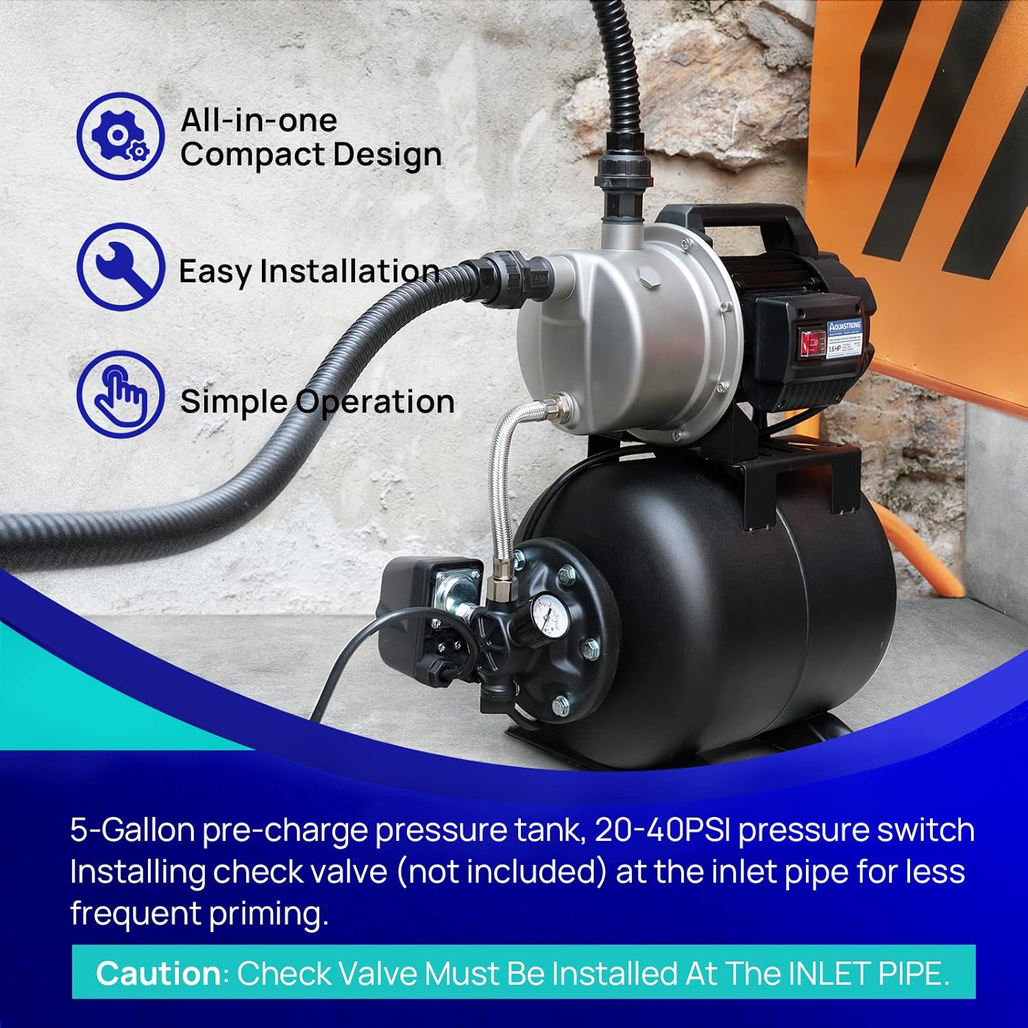 Shallow Well Pump, 1 HP 115V, 1200 GPH 164 Ft Head, Max 87 Psi, Portable Stainless Steel Sprinkler Booster Jet Pumps With Automatic Controller For Garden Lawn Irrigation System, Water Transfer | CA
