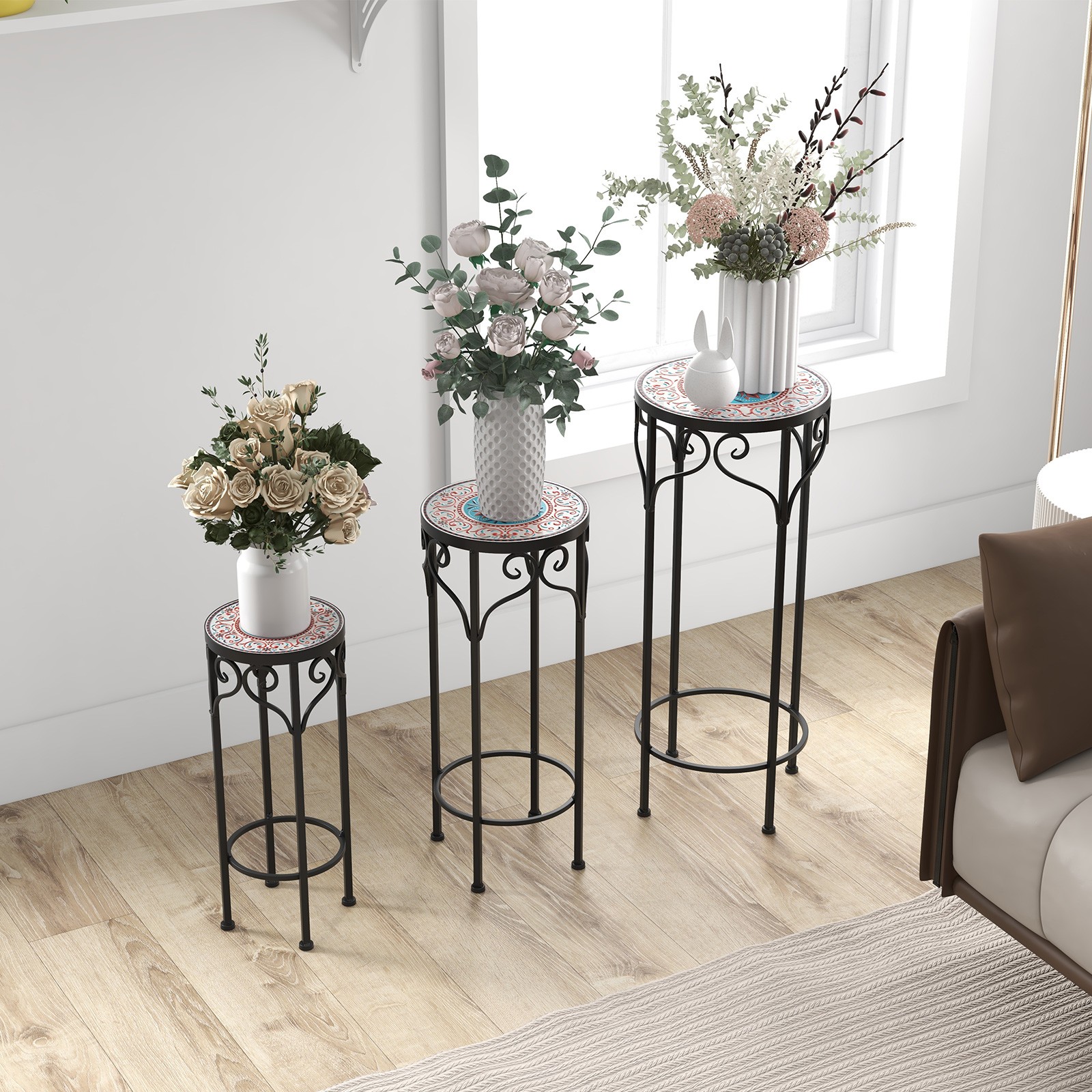 Great Choice Products Set Of 3 Metal Plant Stand Mosaic Display Rack ...