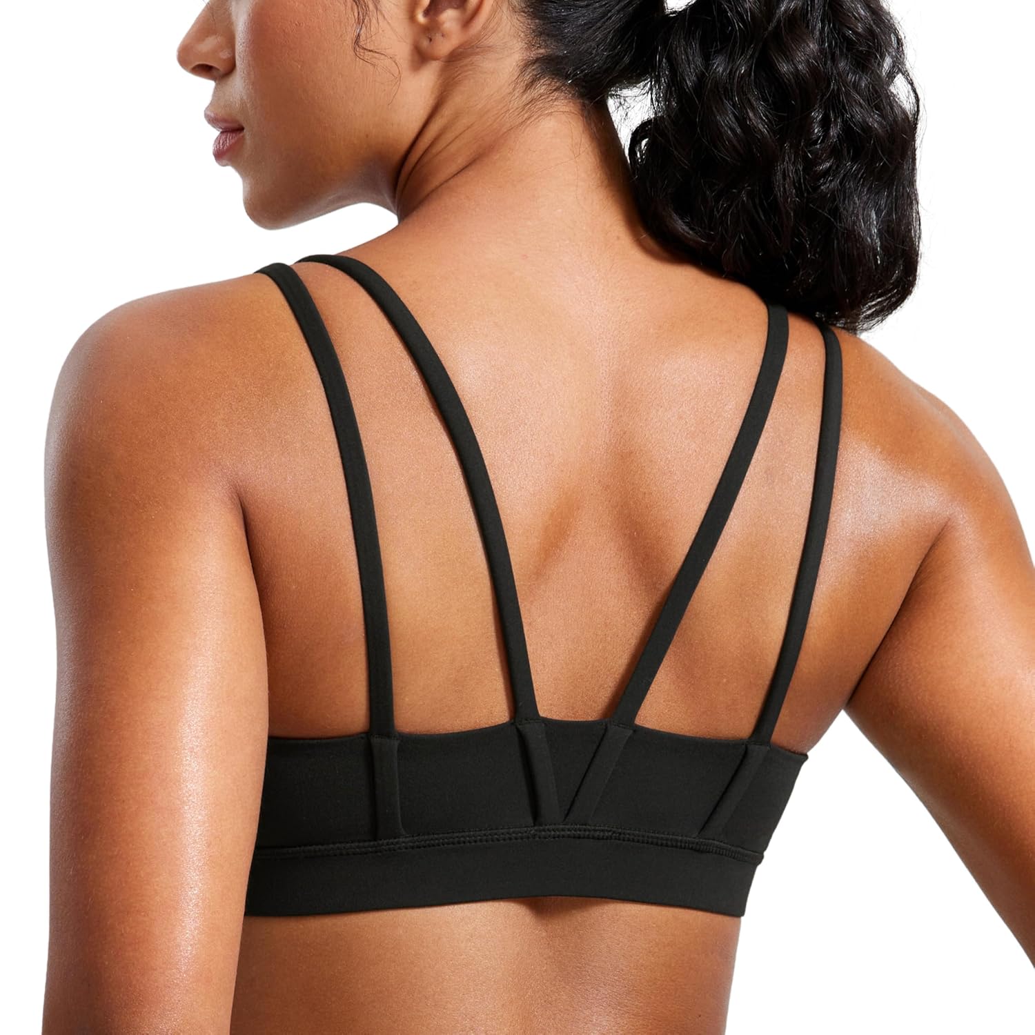 Great Choice Products Softness Mold Butterluxe V Neck Sports Bras For Women  - Workout Top Double Spaghetti Straps Wireless Yoga Clothes