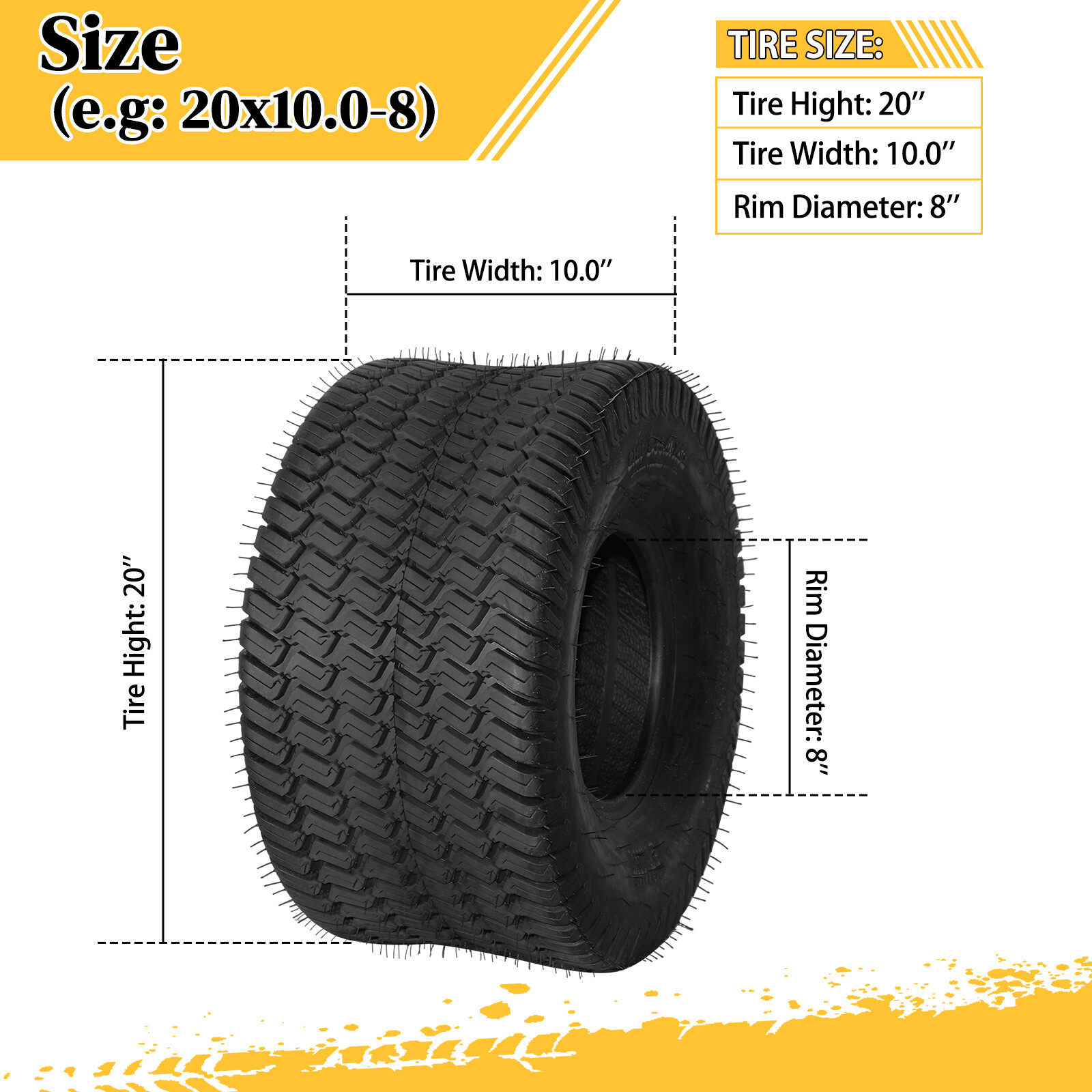 Set Of 2 Heavy Duty 20x10.00-8 Lawn Mower Tires – 4-Ply Garden & Turf Tractor Tires 7 thumbnail image