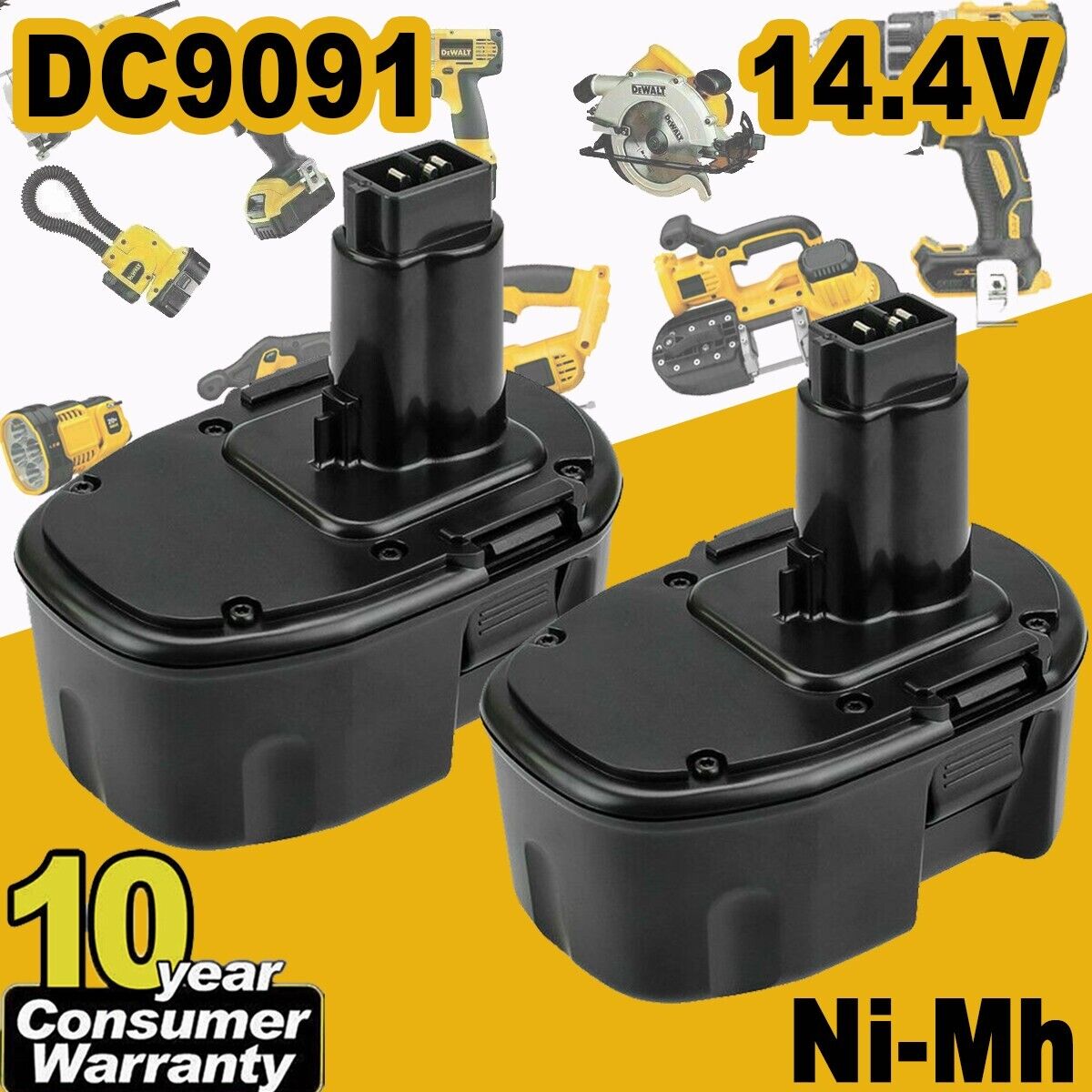 Great Choice Products 2Pack 14.4 Volt Dc9091 14.4V Xrp Battery Dw9091  Dw9094 De9091 De9092