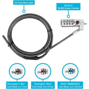 Defconcl Computer Lock Combo Targus DEFCON 3-in-1 Universal Resettable Combo Cable Lock for Laptop ...
