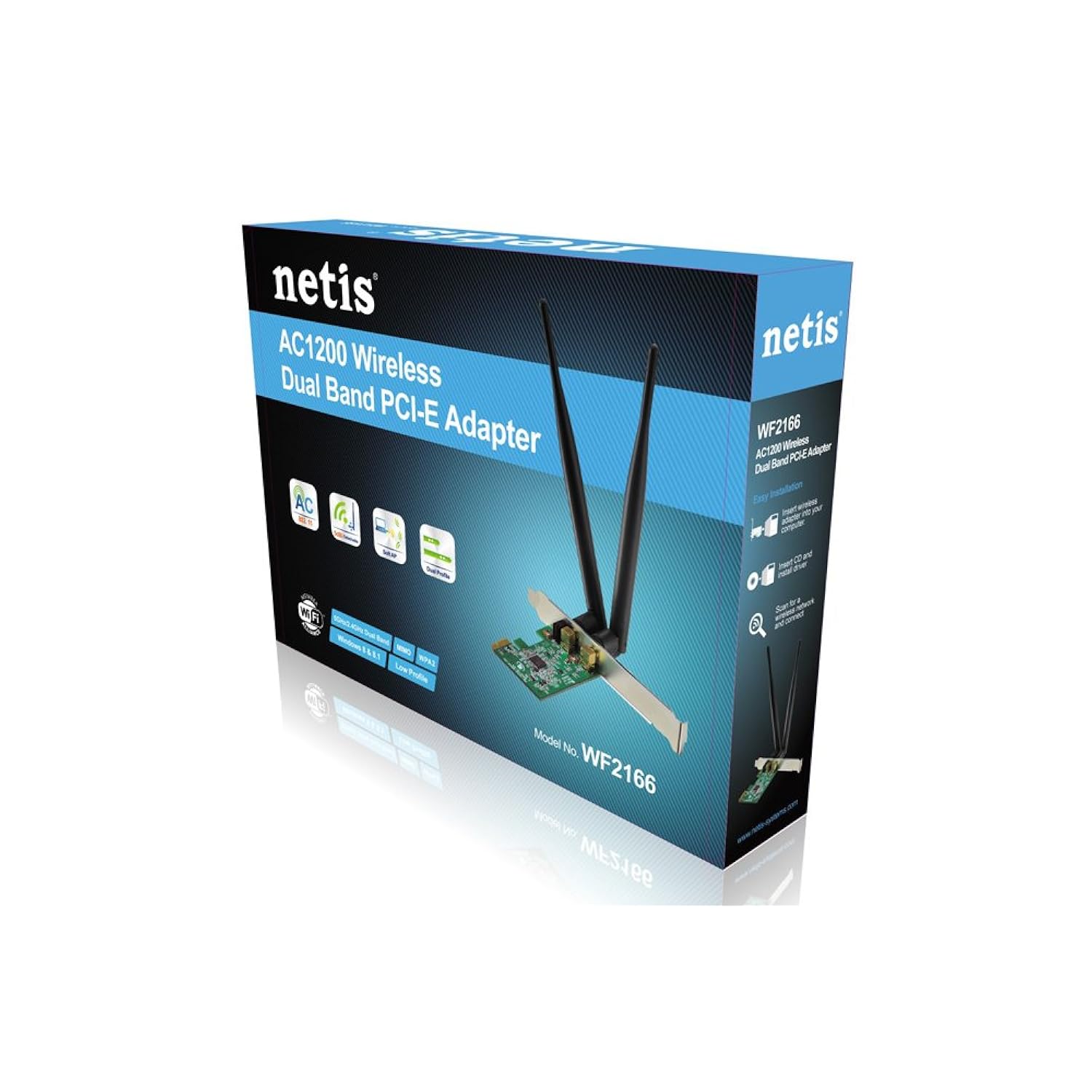 Netis Wf2166 Wireless Ac1200 Long Range Pci Express Adapter Low Profile Bracket Included 5dbi High Gain Antenna