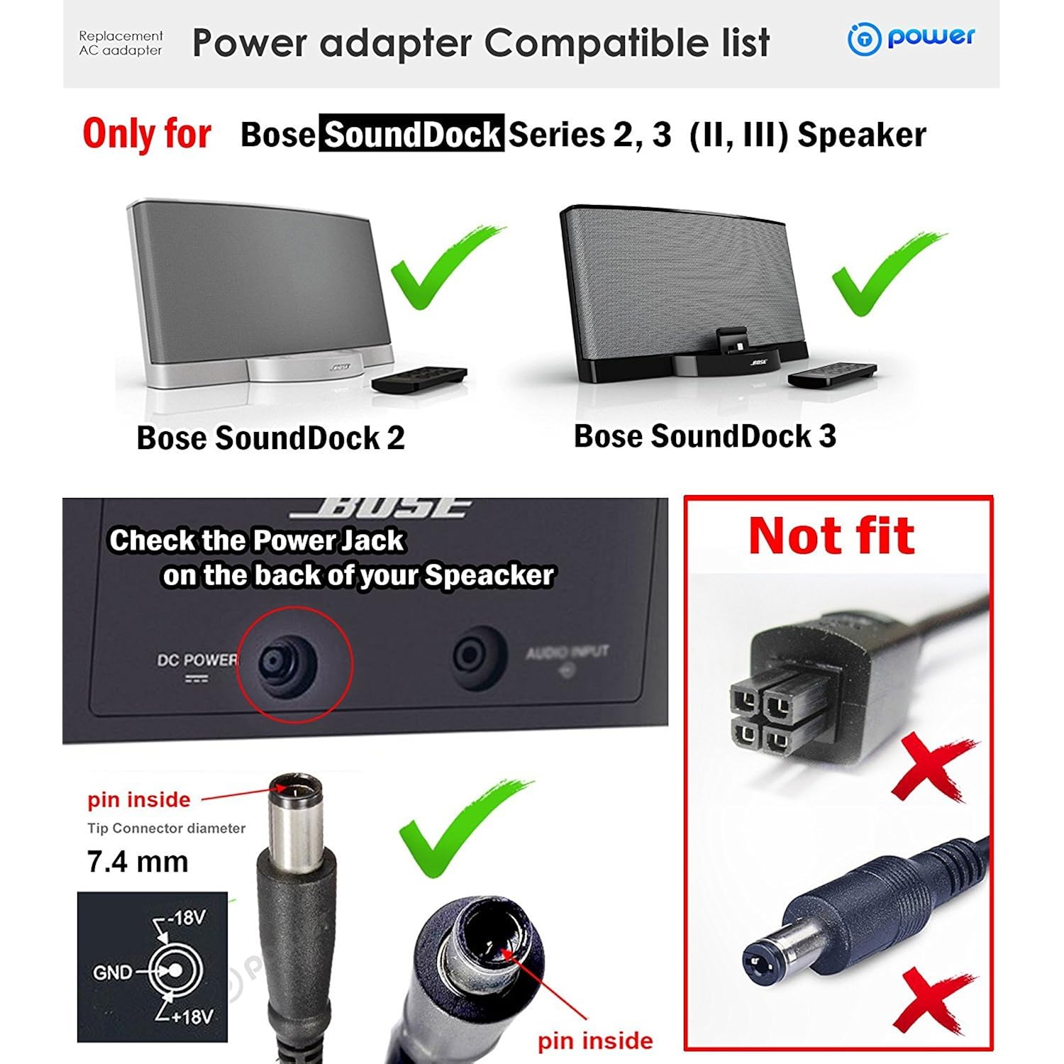 tp fm4 mcw t power 18v ac dc adapter compatible with bose sounddock series 2 3 ii iii only 310583 1130 310583 1200 music sys