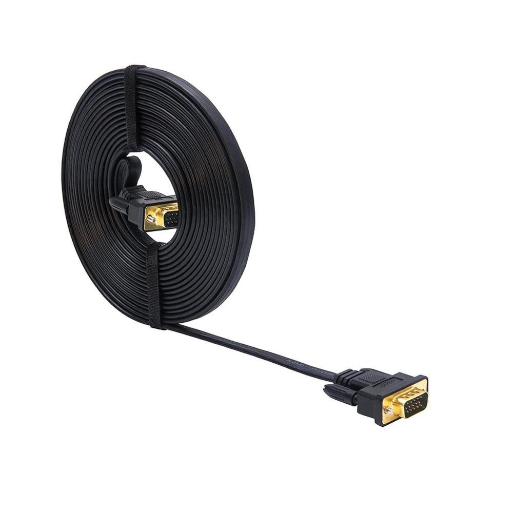 GCP Products 5M Ultra Thin Flat Type Computer Monitor Vga Cable Standard 15 Pin Male To Male Connector Svga Wire 16 Feet - Black