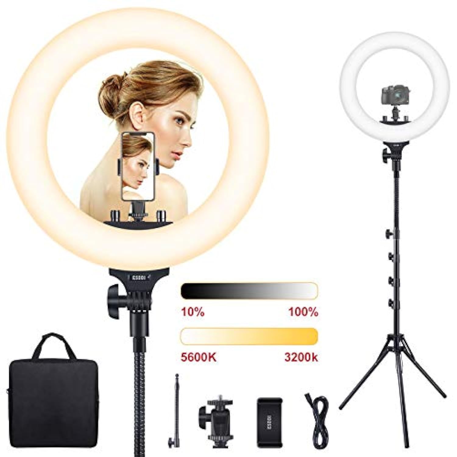 Reis omhelzing Overtreding Esddi PLV-R432 Ring Light, ESDDI 18inch Dimmable Brightness Bicolor  3200K-5600K Led Ring Light with Stand and Phone Holder, Soft Tube, Carr…