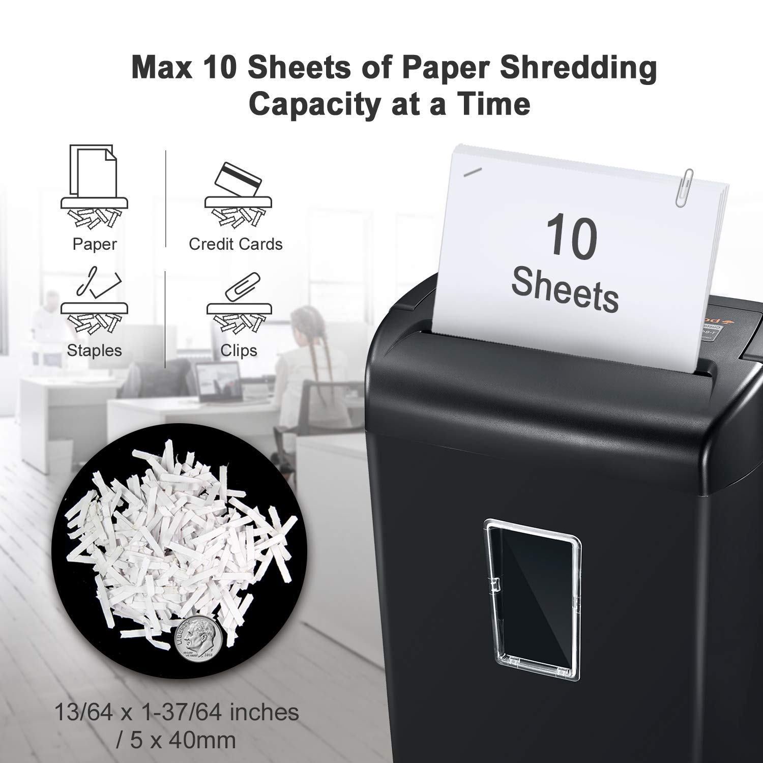 GCP Products 10-Sheet Cross-Cut Paper Shredder, Credit Card Shredders For Home Office Use, 5.5 Gallons Large