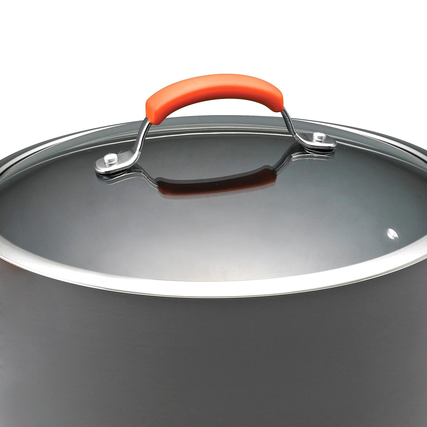 Rachael Ray Brights Hard Anodized Nonstick Stock Pot/Stockpot with Lid, 10 Quart, Gray with Orange Handles