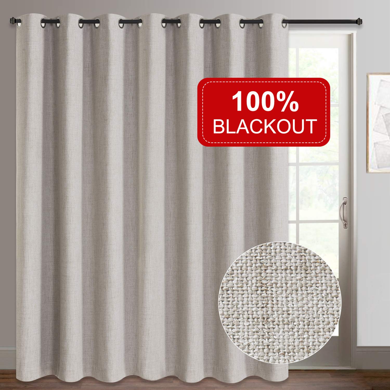 GCP Products Sliding Door Curtains, Primitive Linen Look 100% Blackout Curtains, Thermal Insulated Patio Door Curtains-1..