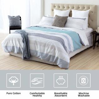 Lausonhouse Cotton Duvet Cover Set, 100% Cotton Yarn Dyed Woven Stripe Bedding Set - King Lausonhouse Cotton Duvet Cover Set, 100% Cotton Yarn Dyed Woven Stripe Bedding Set - King