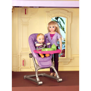 Fisher-Price Baby Doll Set Girls Pink Purple High Chair Stroller Car Seat  Toy Kids Play New