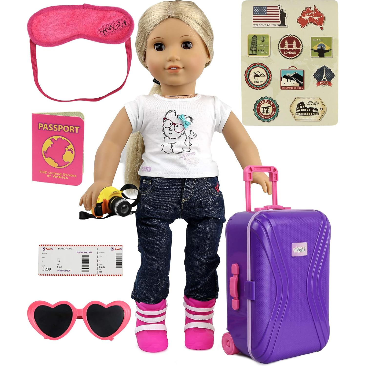 Click N Play 18 Doll Travel Carry On Suitcase Luggage 7piece Set With Travel Gear Accessories Perfect For 18 American Girl Click N Play 18 Doll Travel Carry On Suitcase Luggage 7piece Set With Travel Gear Accessories Perfect For 18 American Girl