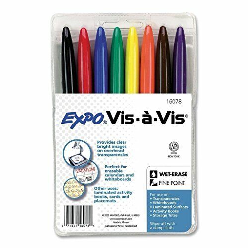 EXPO 06a-421572000273896 16078 Expo Vis-A-Vis Wet Erase Whiteboard Markers,  Fine Point, 3 Packs of 8 Each
