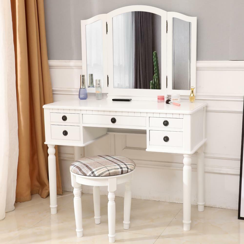 Vanity Makeup Table Set 3 Mirrors, Dresser With 3 Mirrors