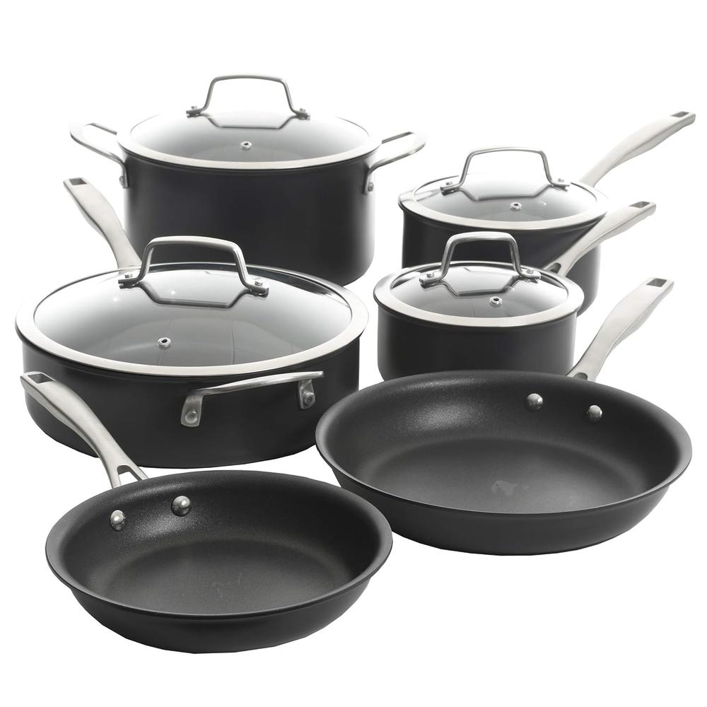 Kenmore Pro Arbor Heights 7-Layer Induction Nonstick Platinum Hard Anodized Aluminum Cookware Set, 10-Piece, Black