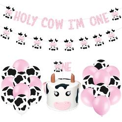 EBD Products Cow Party Decorations Holy Cow I'M One Party Banner Cake Topper And Cow Themed Latex Balloons For Cow 1St Party Supplies?