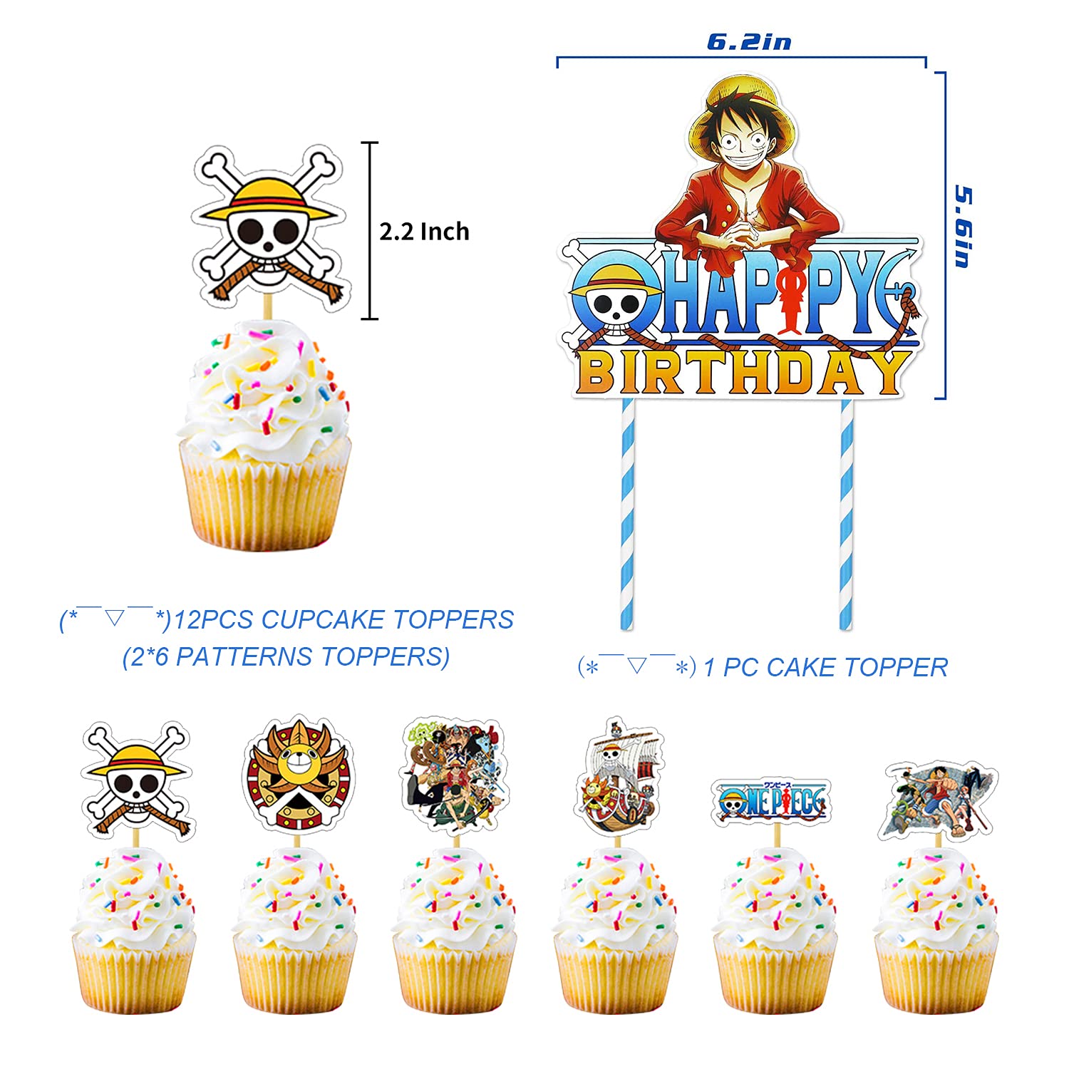 EBD Products 60Pcs Anime One Piece Birthday Party Decorations Set - Happy  Birthday Banner Party Balloons Cupcake