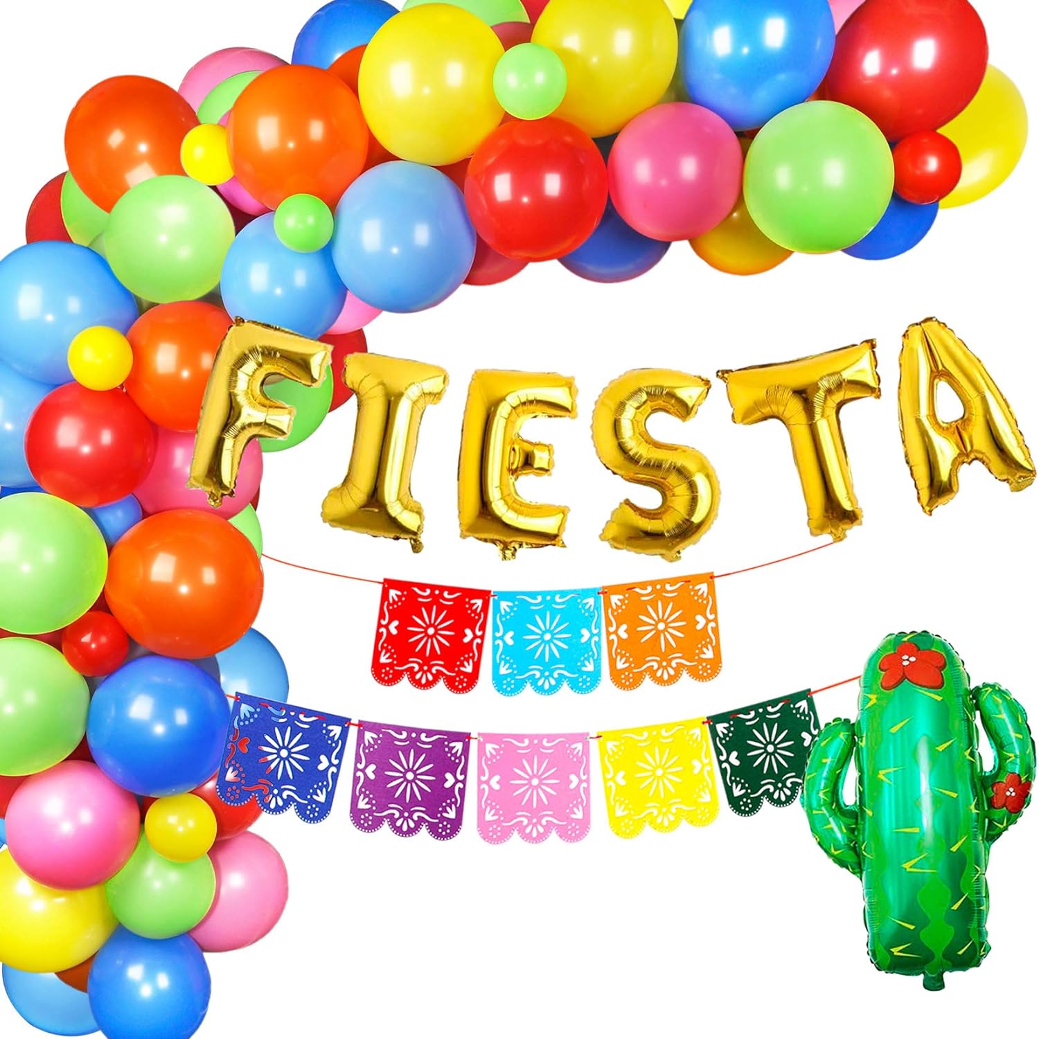 EBD Products Fiesta Party Decorations 112Pcs Fiesta Balloon Garland Kit With Cactus Balloon, Fiesta Foil Balloons For Mexican Party, ?