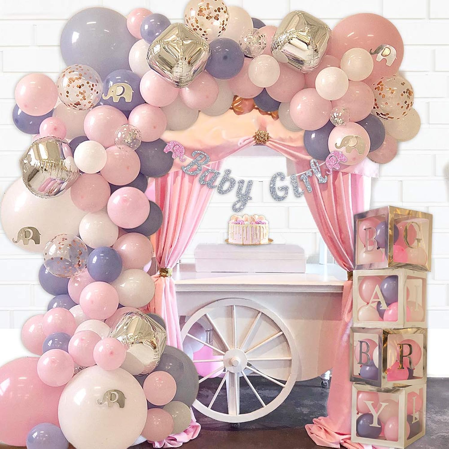 EBD Products 165 Pc Baby Shower Decorations For Girl, Birthday Girl, Balloon Garland Arch, Banner And Balloons Boxes, Elephant Baby S?