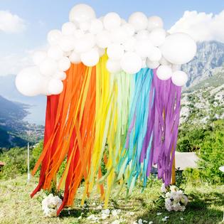 EBD Products Rainbow Party Decorations With White Balloon Garland And  Rainbow Crepe Paper Streamers For Rainbow
