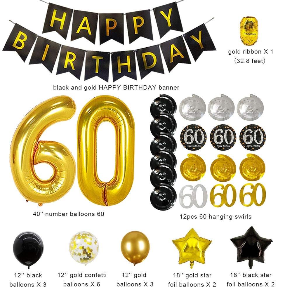 EBD Products 60Th Birthday Decorations For Men -Happy Birthday Banner 60 Birthday Balloons Birthday Party Balloon Numbers