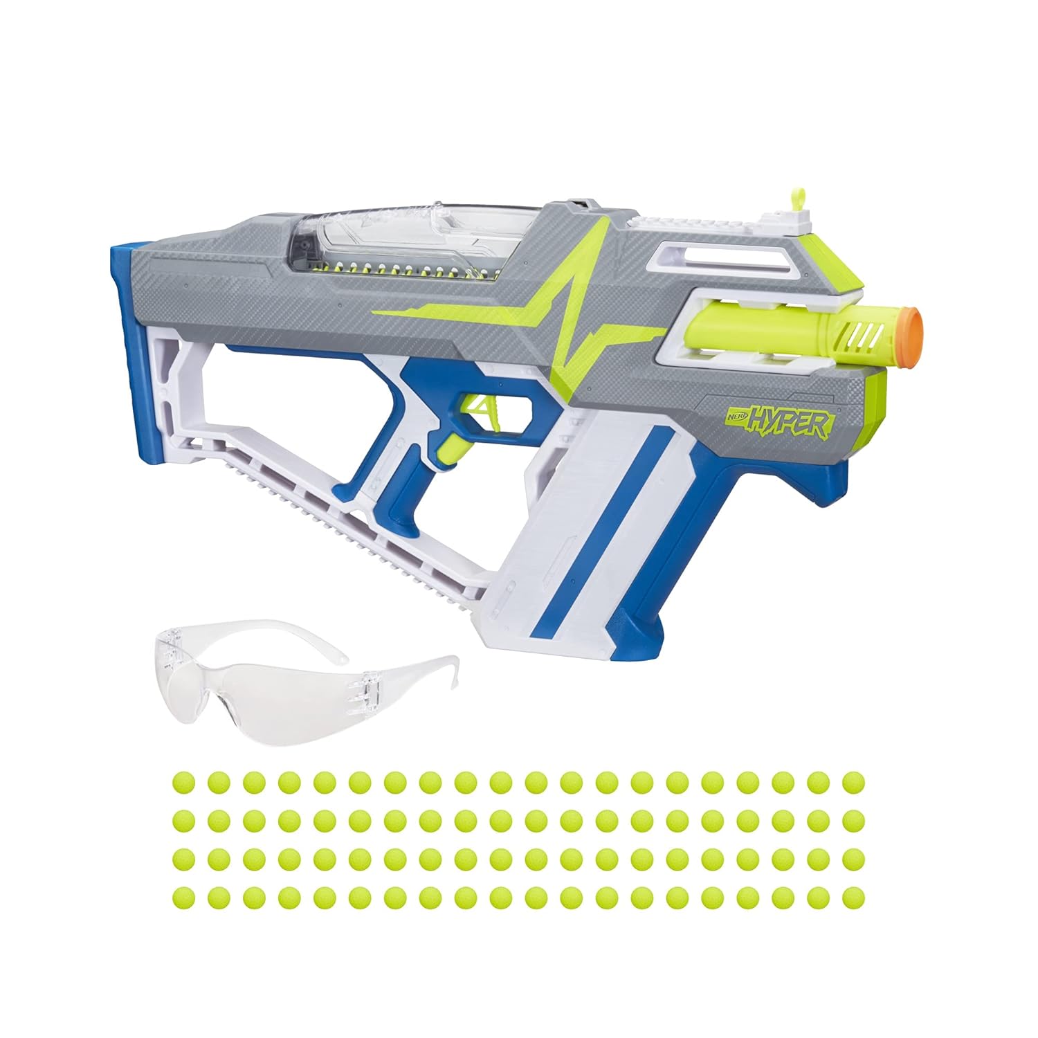 Hasbro Nerf Hyper Mach-100 Fully Motorized Blaster, 80 Hyper Rounds, Eyewear, Up To 110 Fps Velocity, Easy Reload, Holds Up To ?