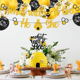 Ebd Products What Will It Bee Gender Reveal Party Decorations Set He Or She Bee Banner Bumble Bee Cake Topper 12 Black Gold Confetti Ebd Products What Will It Bee Gender Reveal Party Decorations Set He Or She Bee Banner Bumble Bee Cake Topper 12 Black Gold Confetti