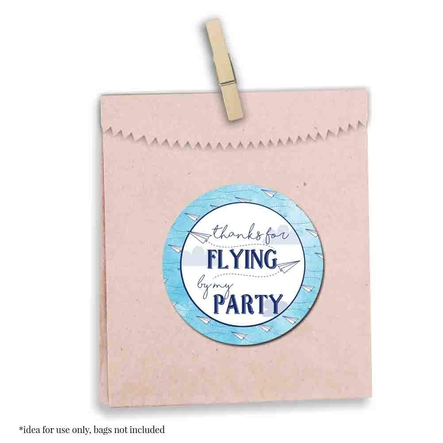 EBD Products Paper Airplane Thanks For Flying By Birthday Party Sticker Labels, 40 2