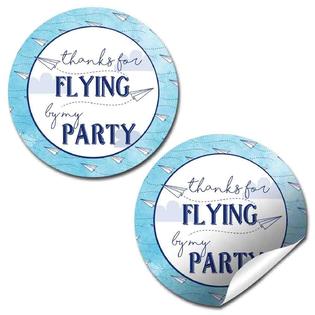 EBD Products Paper Airplane Thanks For Flying By Birthday Party Sticker Labels, 40 2