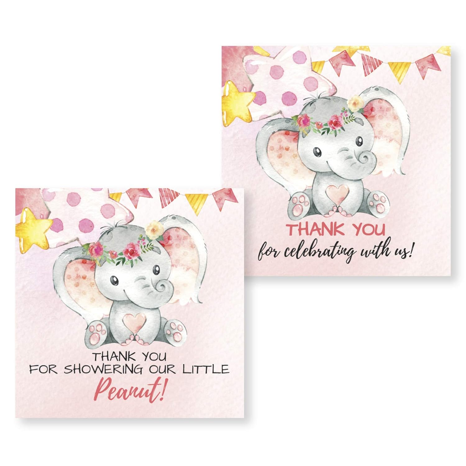 EBD Products 50-2 Inch Thank You Baby Shower Or Gender Reveal Elephant Stickers Pink & Gray Perfect For Thank You Card Envelopes, Par?