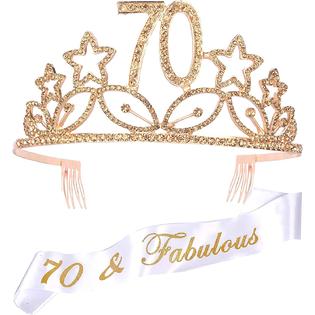 EBD Products 70Th Birthday Gifts For Woman, 70Th Birthday Tiara And Sash  Gold, Happy 70Th Birthday Party Supplies, 70 & Fabulous Glit…