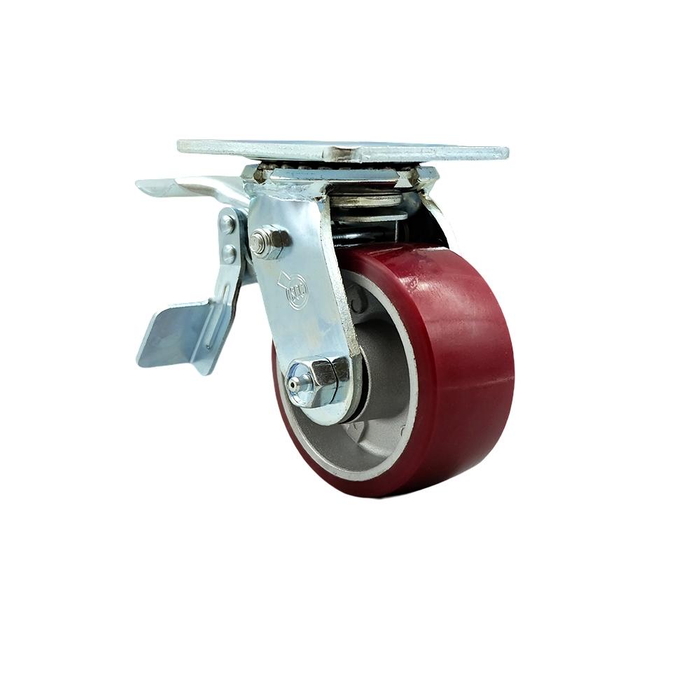 Service Caster 4 Inch Poly on Aluminum Swivel Caster with Ball Bearing and Total Lock Brake SCC