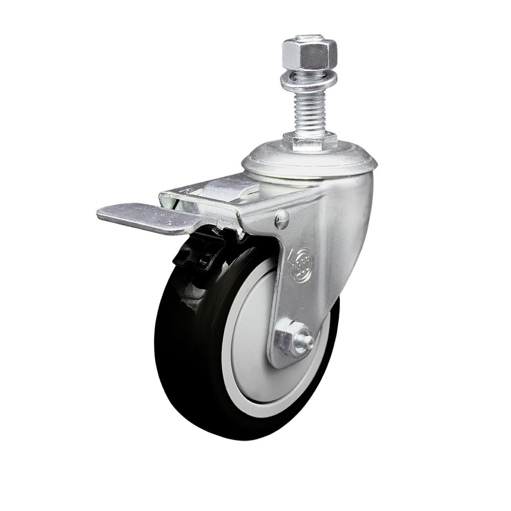 Service Caster 4 Inch Black Polyurethane Wheel Swivel ½ Inch Stem Caster with Total Lock Brake