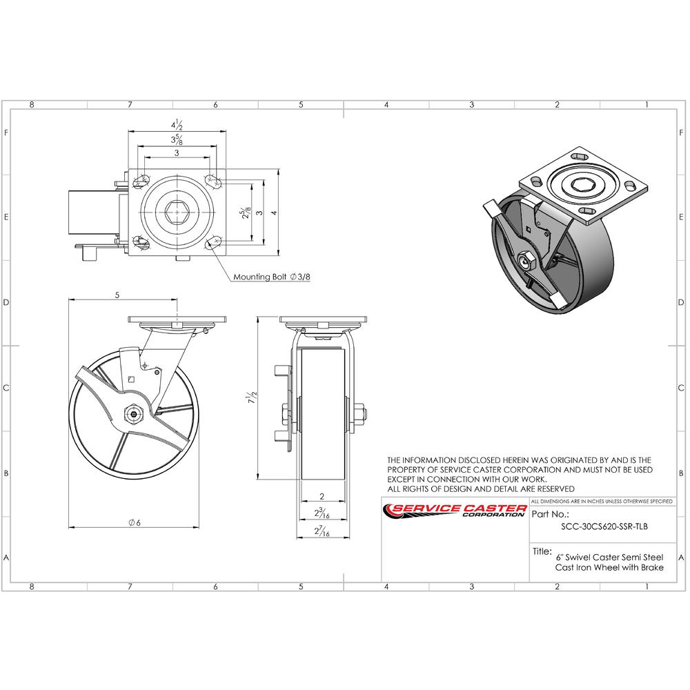 Tool Box Caster Riser Kit Service Caster Tool Box Caster Wheel Set – 6 Inch Semi Steel Cast Iron ...