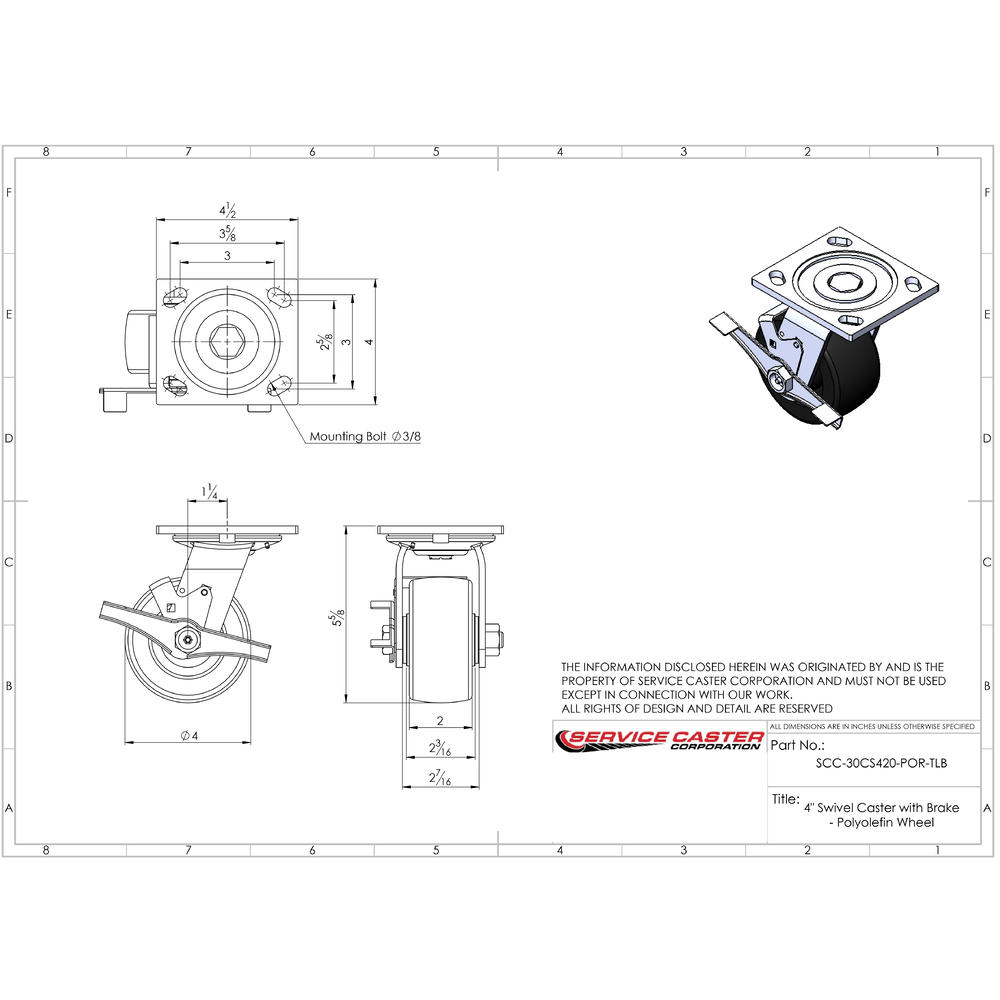 Tool Box Caster Riser Kit Service Caster Tool Box Caster Wheel Set – 4 Inch Polyolefin Swivel ...