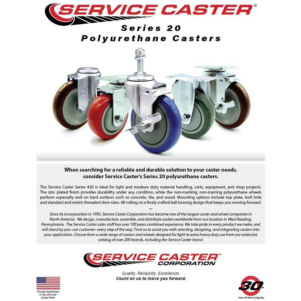 Service Caster 3.5 Inch Blue Poly Wheel Swivel 1-1/8 Inch Expanding Stem Caster Set SCC