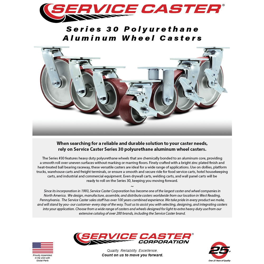 Service Caster 5 Inch Poly on Aluminum Swivel Caster Set with Ball Bearing and Swivel Lock SCC