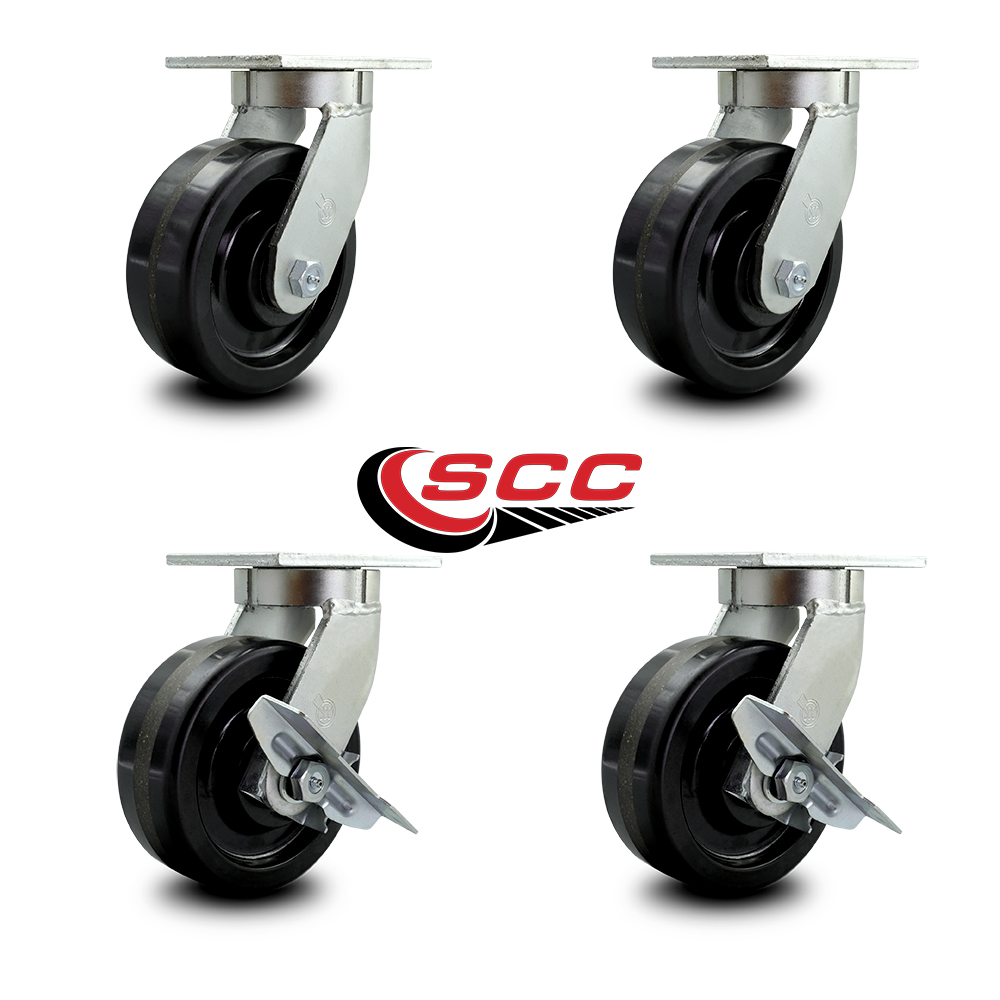 Service Caster 8 Inch Extra Heavy Duty Phenolic Wheel Swivel Caster Set with 2 Brakes Set of 4