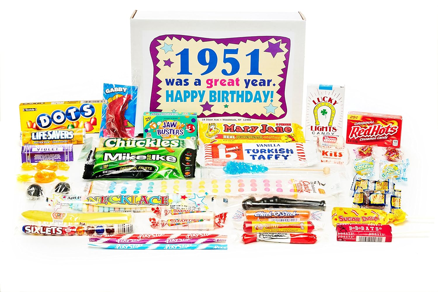 Woodstock Candy 1951 69th Birthday Box Nostalgic Retro Candy Mix from Childhood for 69 Year Old Man or Woman Born 1951 Jr
