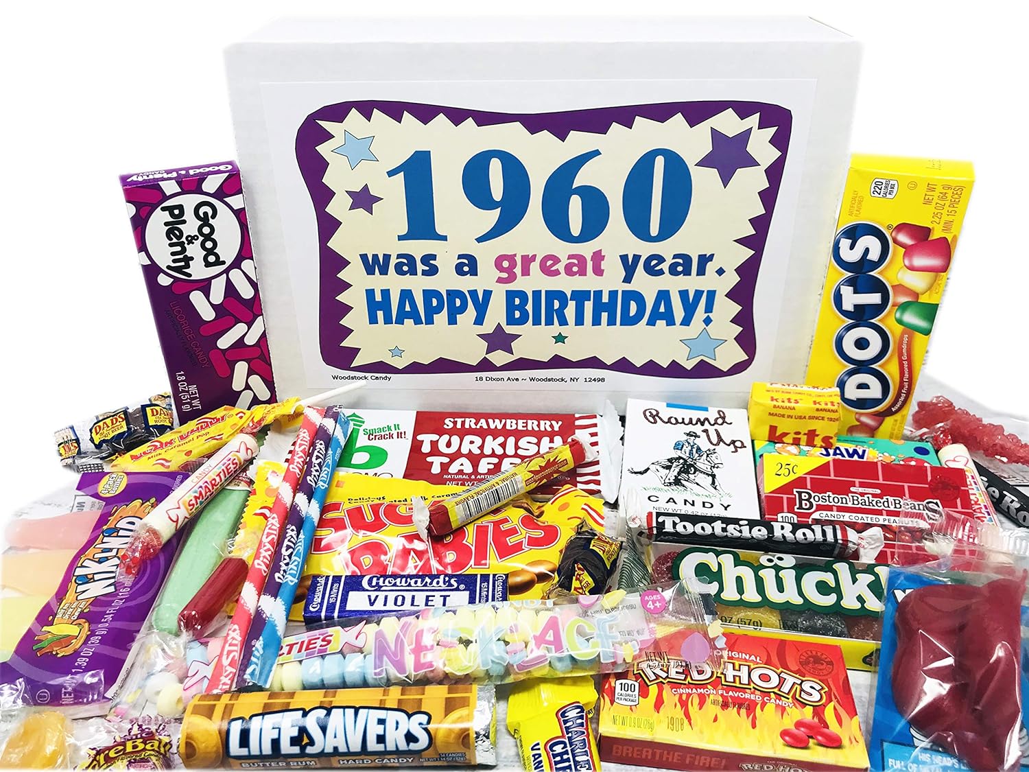Woodstock Candy ~ 1960 60th Birthday Gift Box Nostalgic Retro Candy Mix from Childhood for 60 Year Old Man or Woman Born 1960 Jr