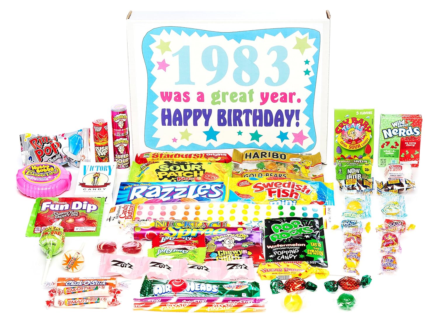 Woodstock Candy ~ 1983 37th Birthday Gift Box of Nostalgic Retro Candy from Childhood for 37 Year Old Man or Woman Born 1983