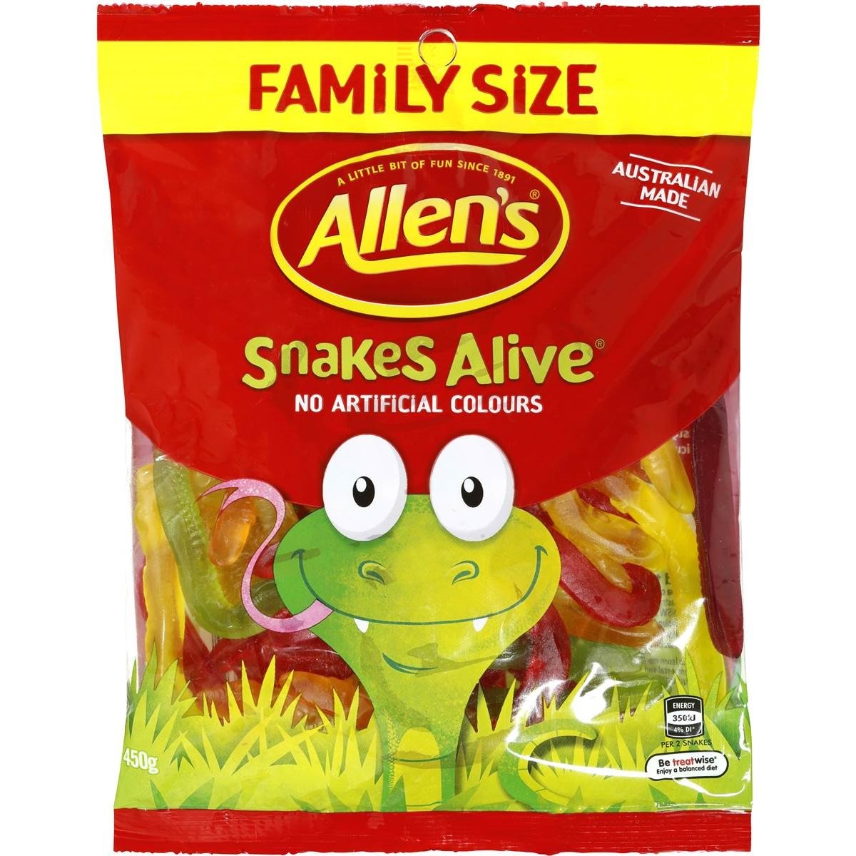 Allens Snakes Alive 460g Family Size (Made in Australia)